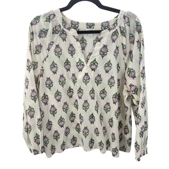 J.CREW‎ Top 100% Cotton V-neck Printed Popover Blouse Women's Size Large Cream - Picture 3 of 8
